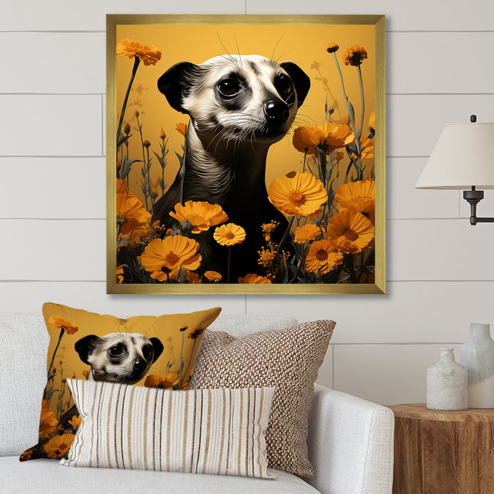 Meerkat Yellow floral meadows - Yellow Meercat Wall Art