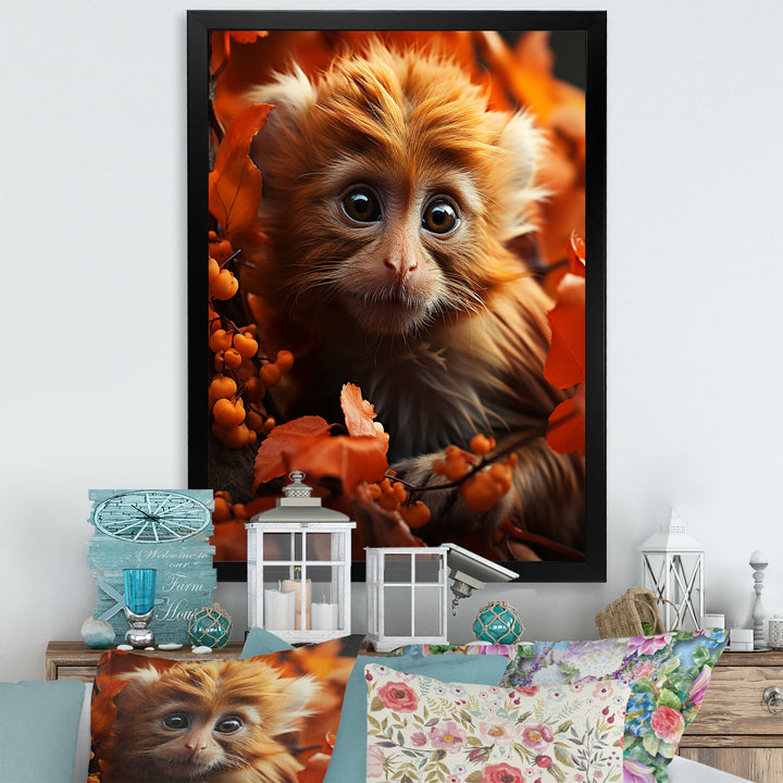 Brown Fall Foliage Monkey - Monkey Bedroom Wall Art