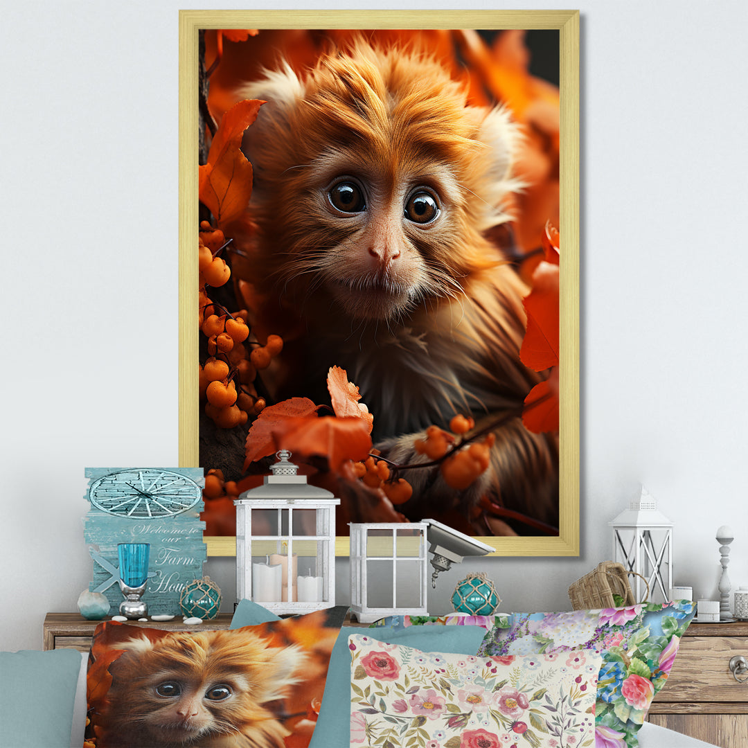 Brown Fall Foliage Monkey - Monkey Bedroom Wall Art