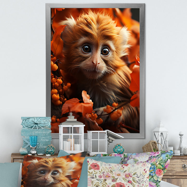 Brown Fall Foliage Monkey - Monkey Bedroom Wall Art