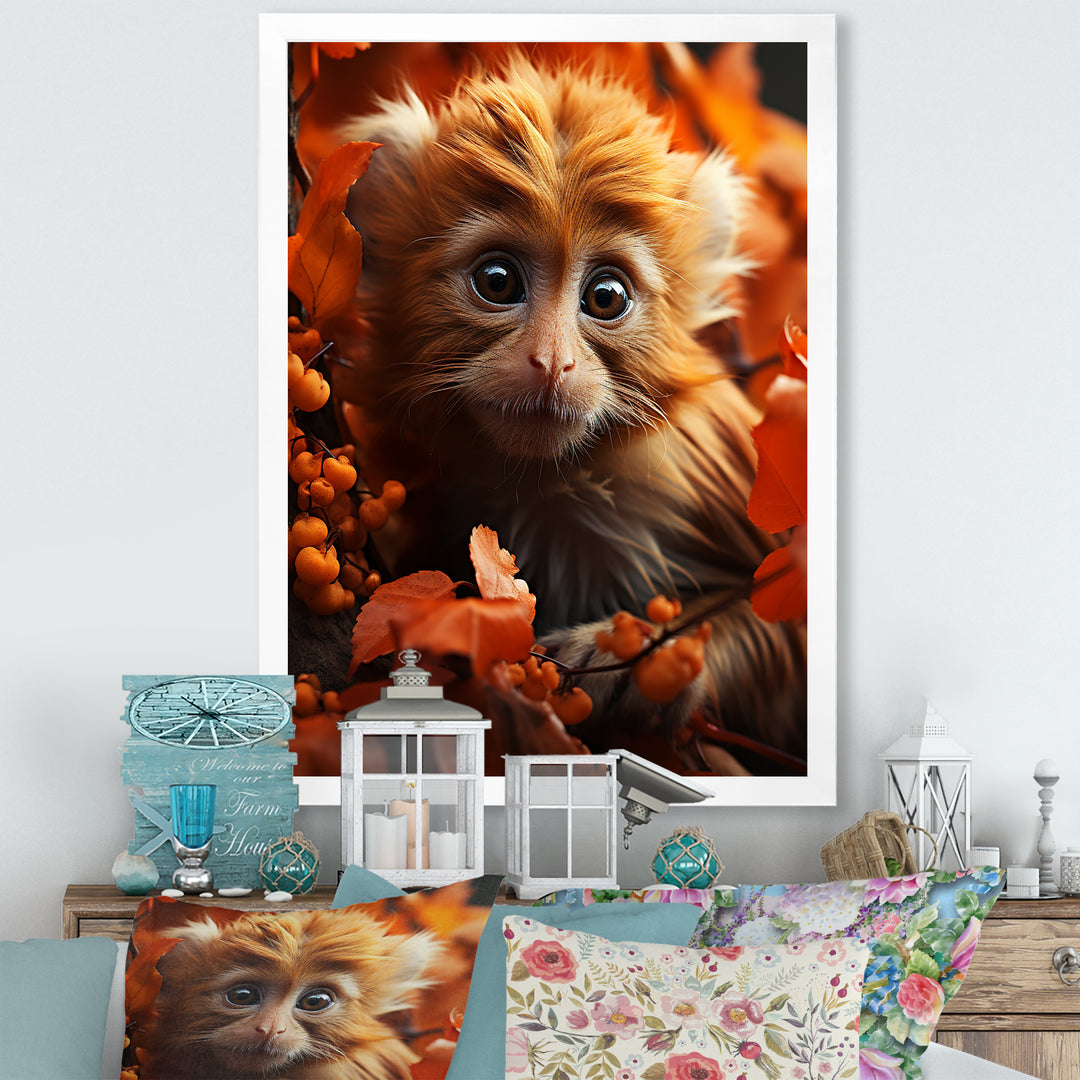 Brown Fall Foliage Monkey - Monkey Bedroom Wall Art