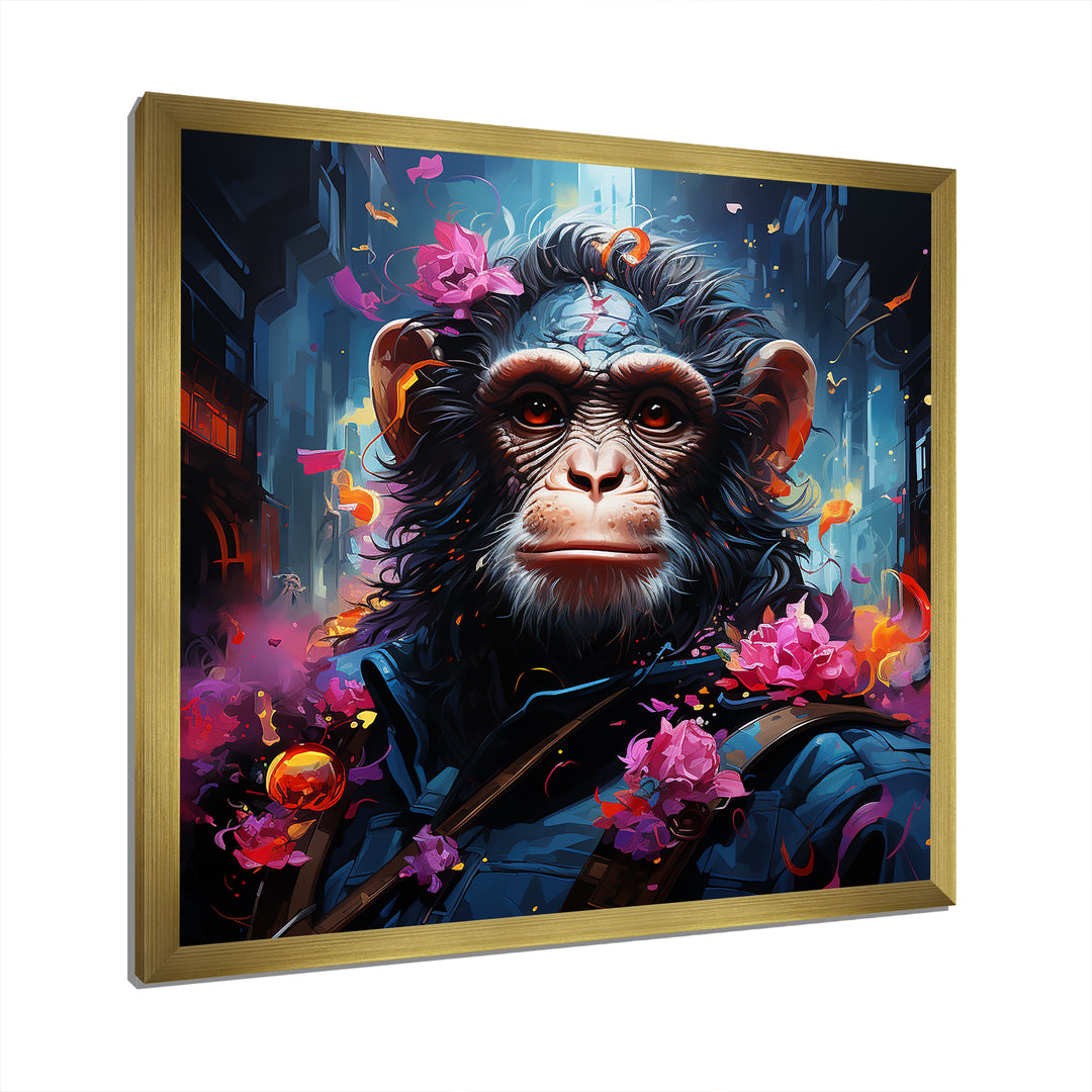 Floral Monkey warrior - Monkey Canvas Wall Art