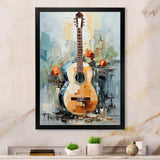 Yellow Fluid Brown Guitar Melody - Music Canvas Wall Art