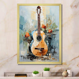 Yellow Fluid Brown Guitar Melody - Music Canvas Wall Art