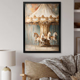 Beige Merry Go Round Carousel - Architecture Canvas Wall Art