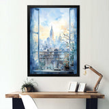 Vintage blue New york window view III - Cityscapes Canvas Wall Art