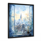 Vintage blue New york window view III - Cityscapes Canvas Wall Art