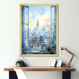 Vintage blue New york window view III - Cityscapes Canvas Wall Art
