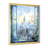 Vintage blue New york window view III - Cityscapes Canvas Wall Art