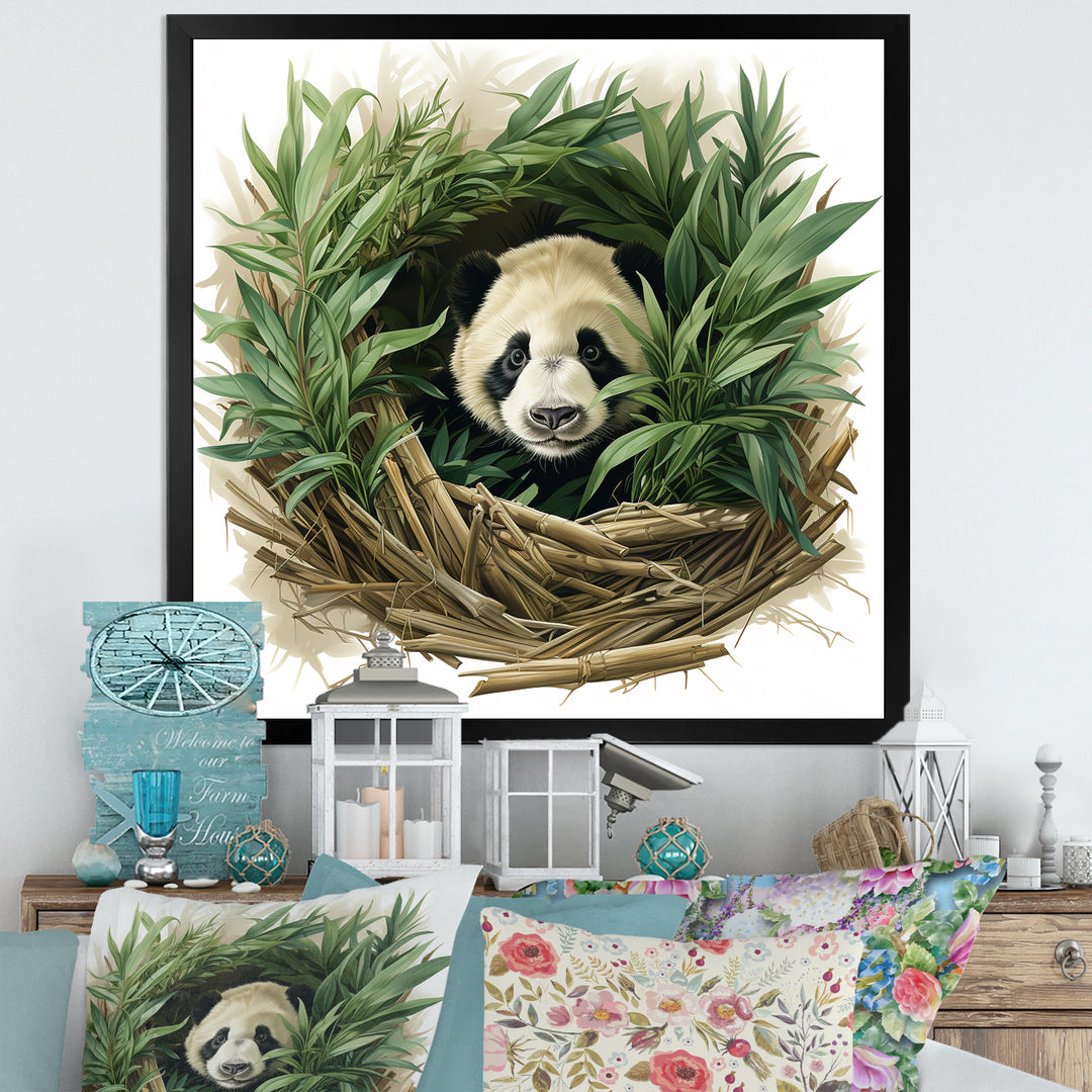 Green Bamboo Dwelling Panda - Panda Canvas Wall Art