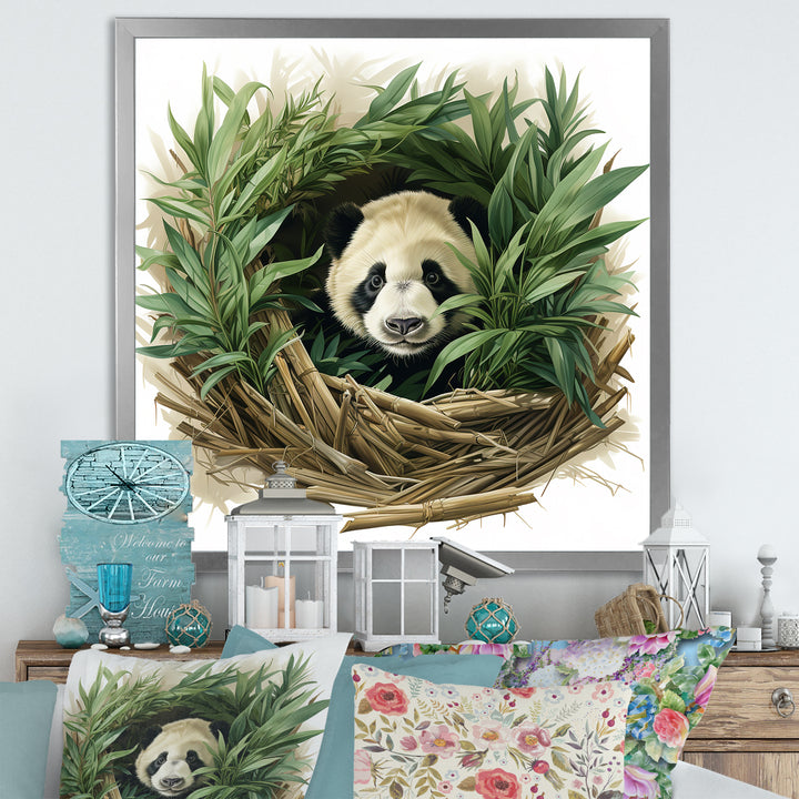 Green Bamboo Dwelling Panda - Panda Canvas Wall Art