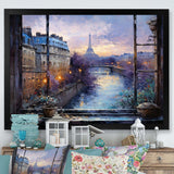 Paris Window View sunset - Cityscapes Canvas Wall Art