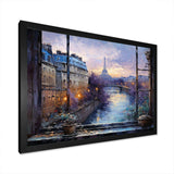 Paris Window View sunset - Cityscapes Canvas Wall Art