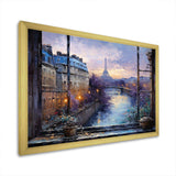 Paris Window View sunset - Cityscapes Canvas Wall Art