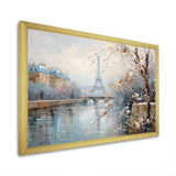 Winter Paris eiffel tower city charm I - Cityscapes Canvas Wall Art