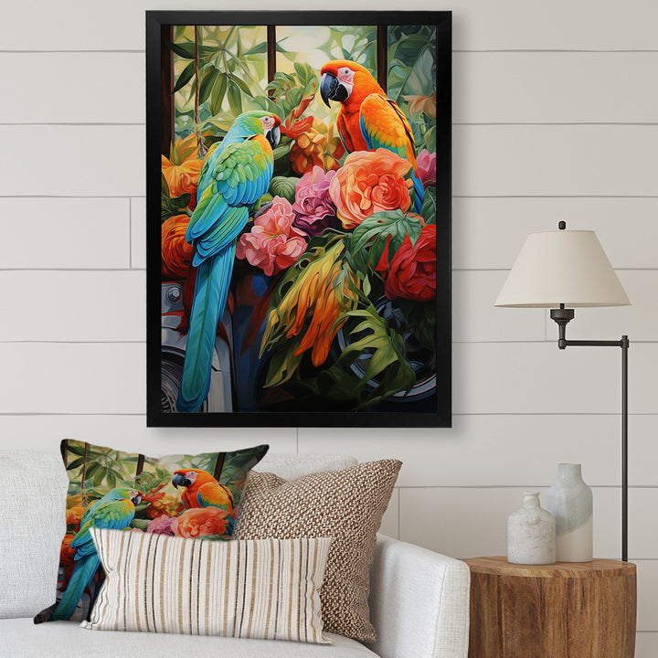 Blue Parrot jungle Paradise - Parrot Framed Canvas Art