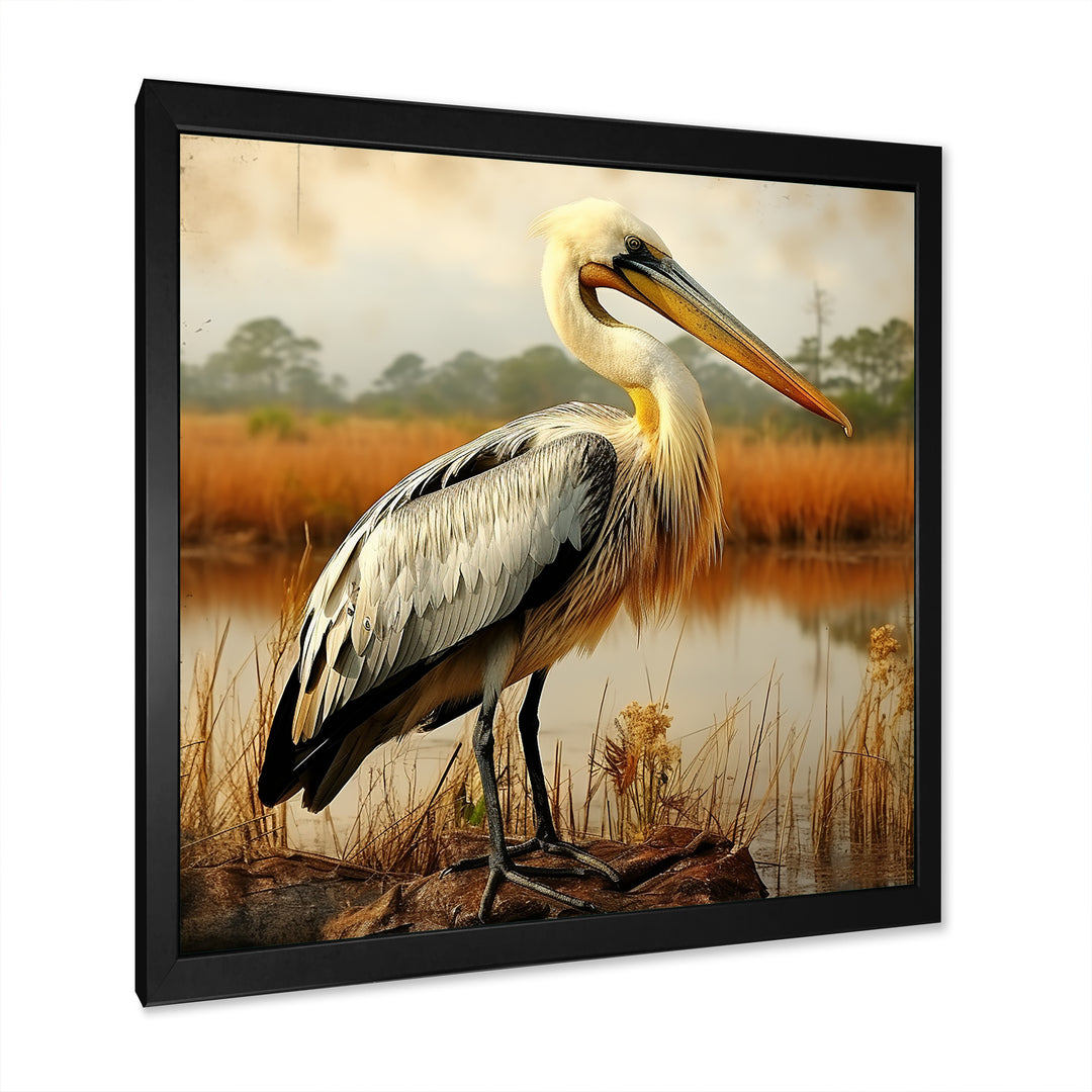 Black Pelican by the shore - Pelican Bedroom Wall Art