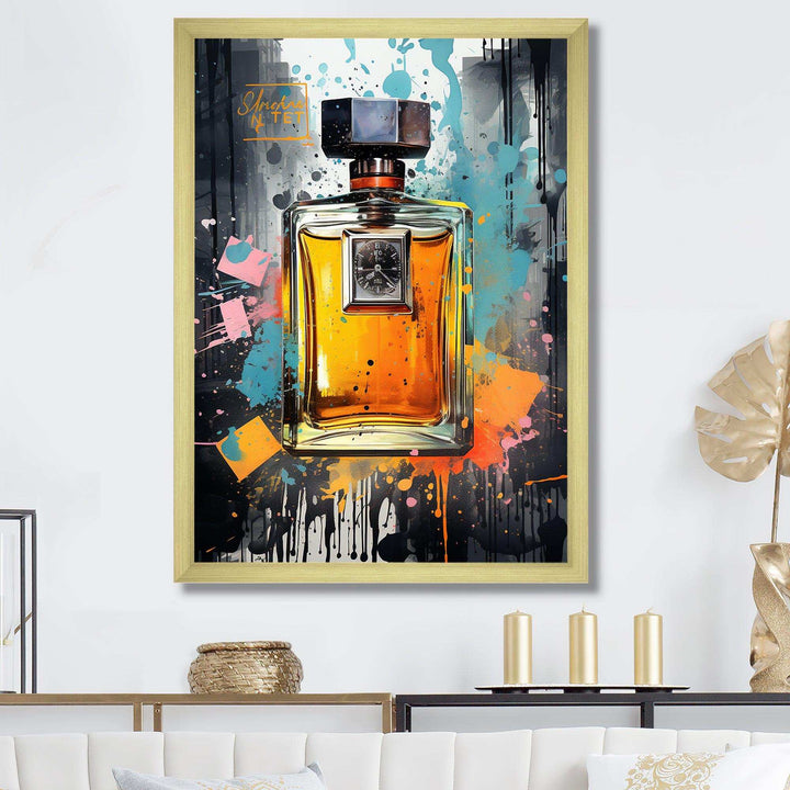 Gold and blue Fragrant bottles of art deco perfumes 1 - Fashion Canvas Wall Art