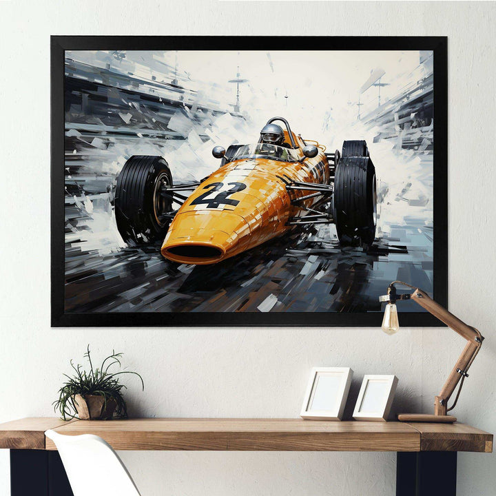 Yellow and black vintage Grand Prix Racing  formula car  I - Architecture Canvas Wall Art