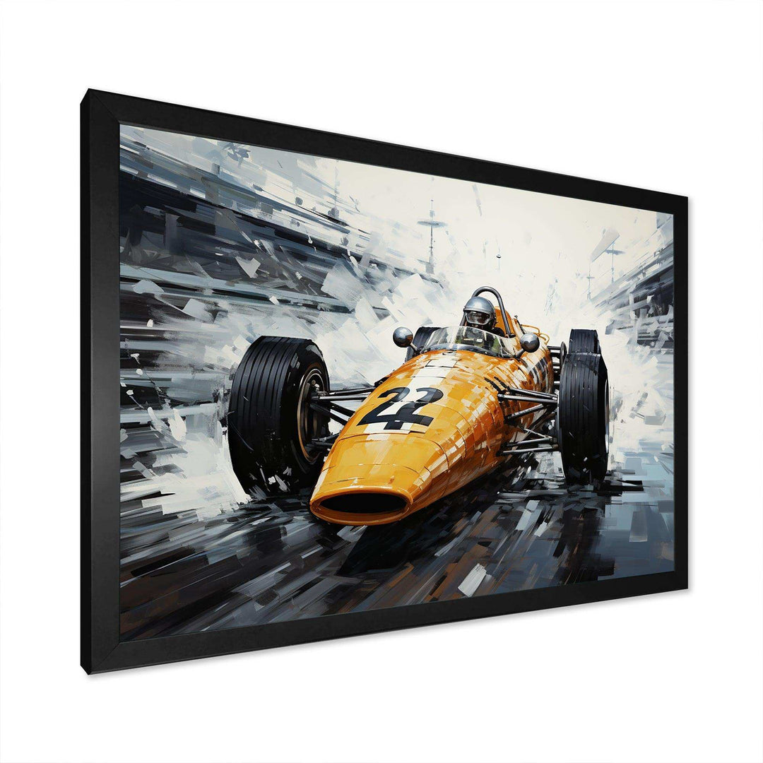 Yellow and black vintage Grand Prix Racing  formula car  I - Architecture Canvas Wall Art