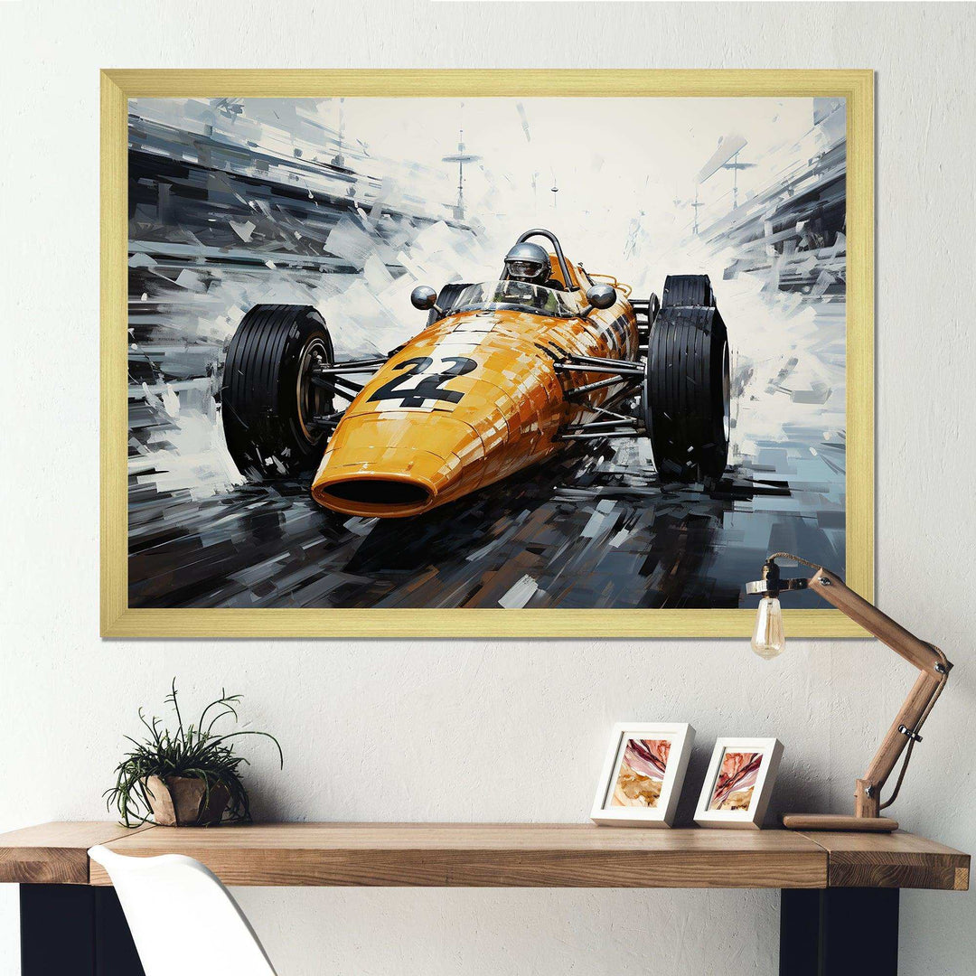Yellow and black vintage Grand Prix Racing  formula car  I - Architecture Canvas Wall Art