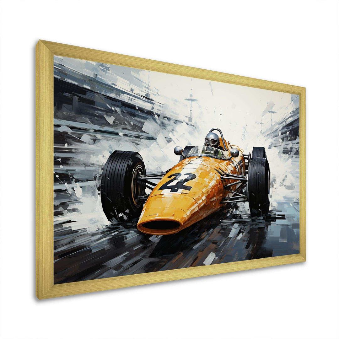 Yellow and black vintage Grand Prix Racing  formula car  I - Architecture Canvas Wall Art