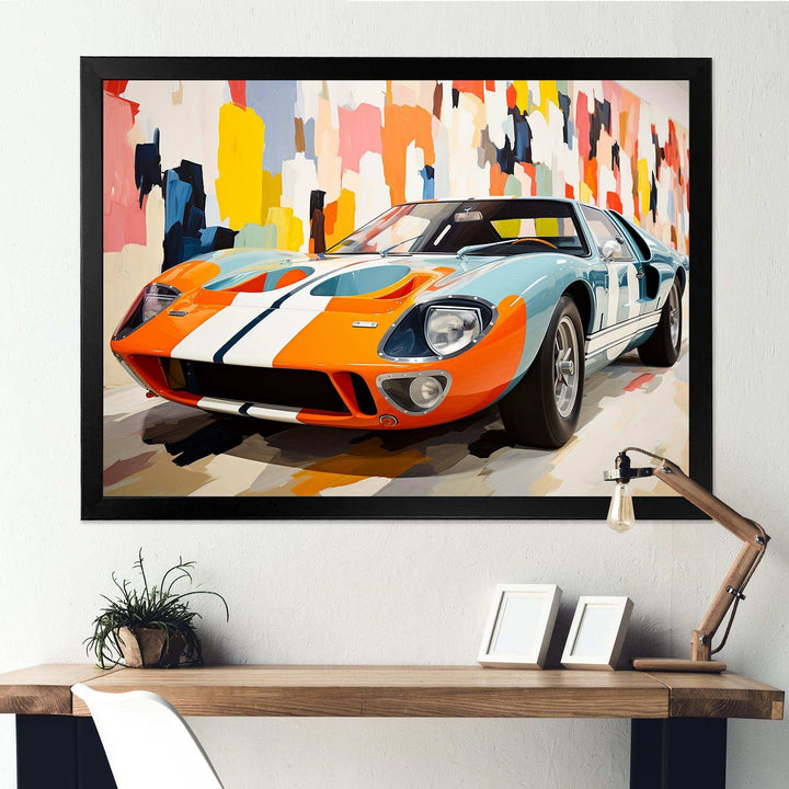 Orange Vintage American GT race car - Architecture Canvas Wall Art
