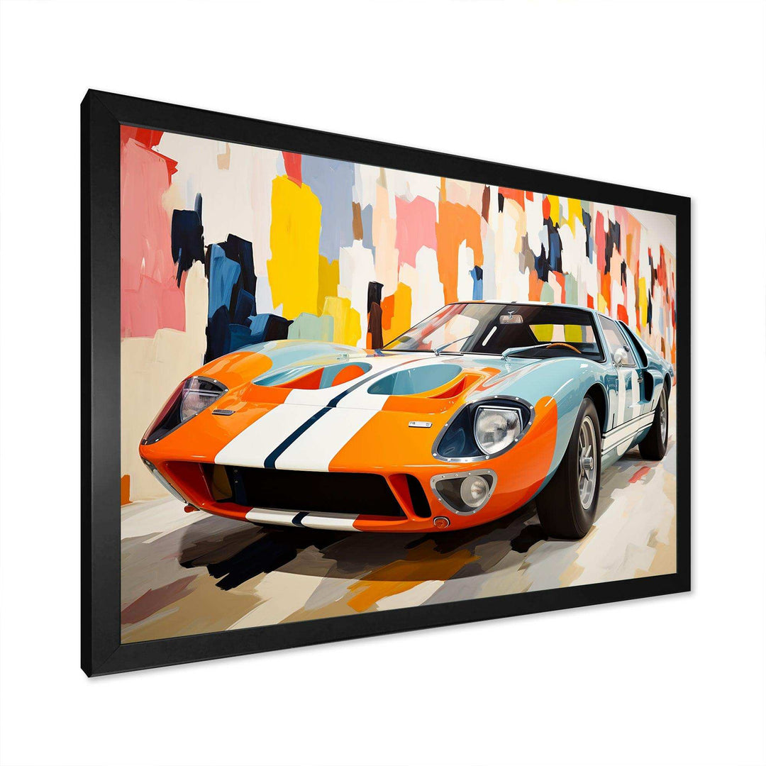 Orange Vintage American GT race car - Architecture Canvas Wall Art