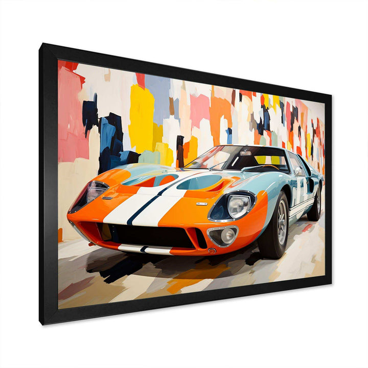 Orange Vintage American GT race car - Architecture Canvas Wall Art