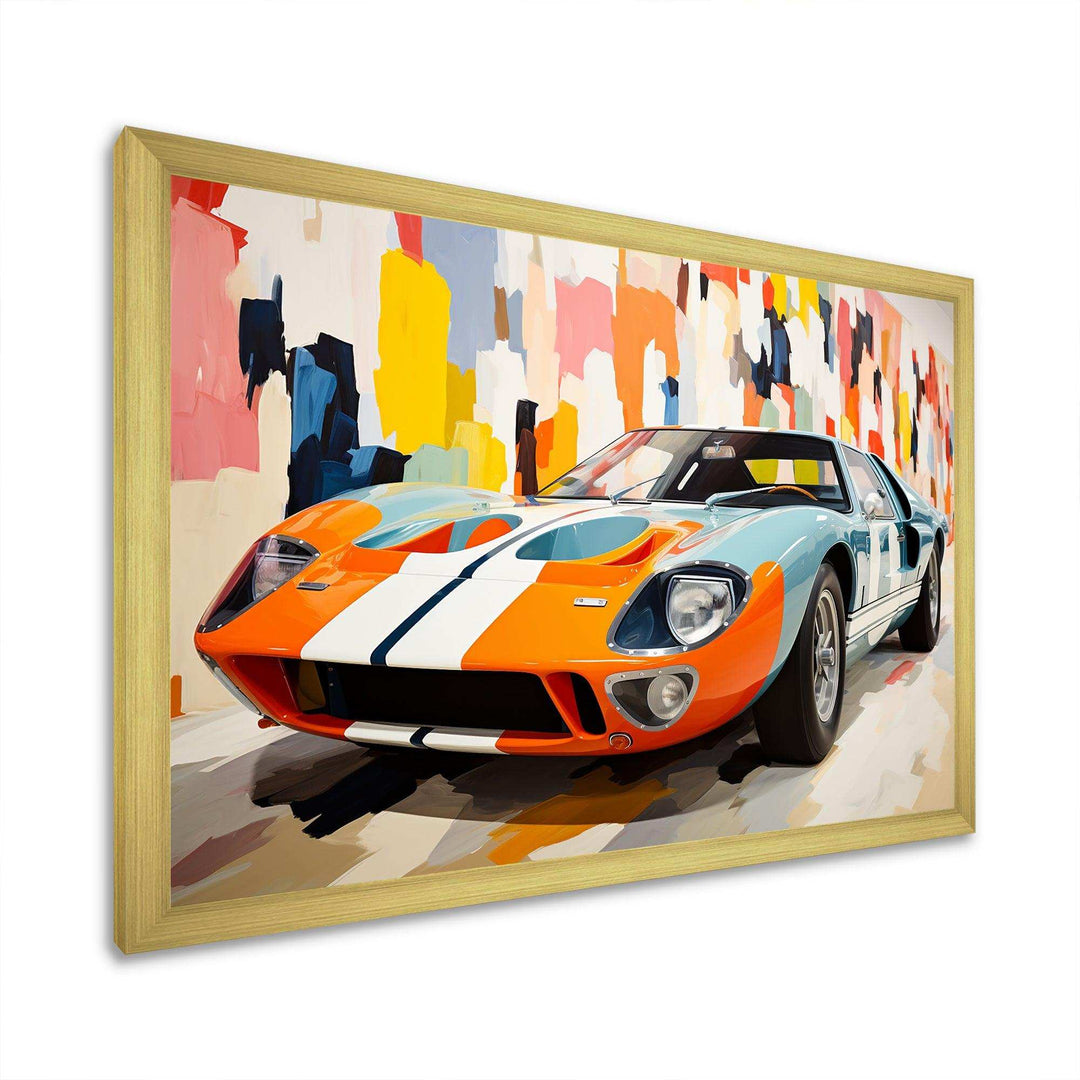 Orange Vintage American GT race car - Architecture Canvas Wall Art