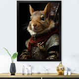 Medieval Squirrel Portrait in Armor - Rodent Framed Canvas Art