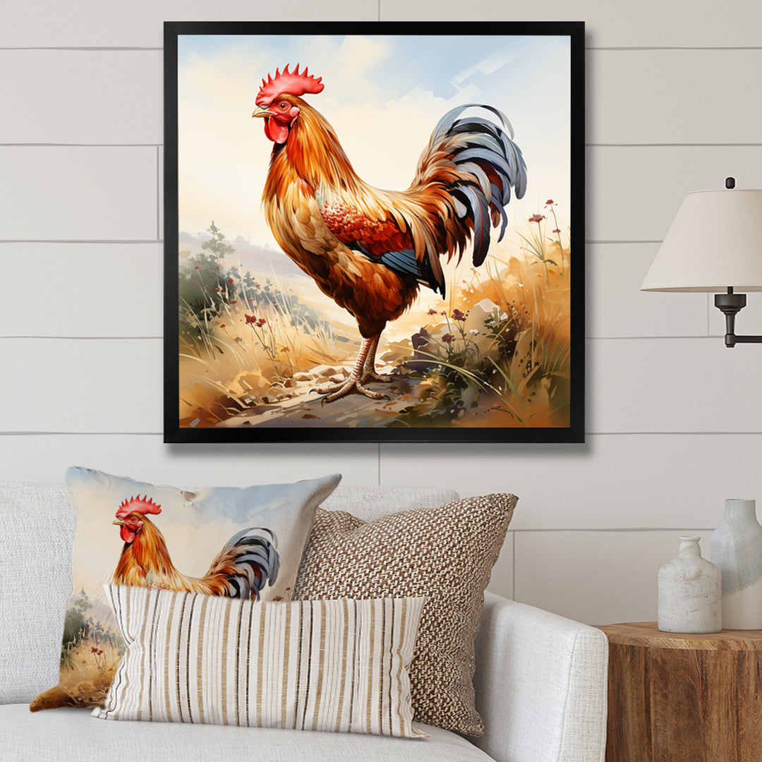 Red Roosters Farm and meadows - Rooster Wall Decor
