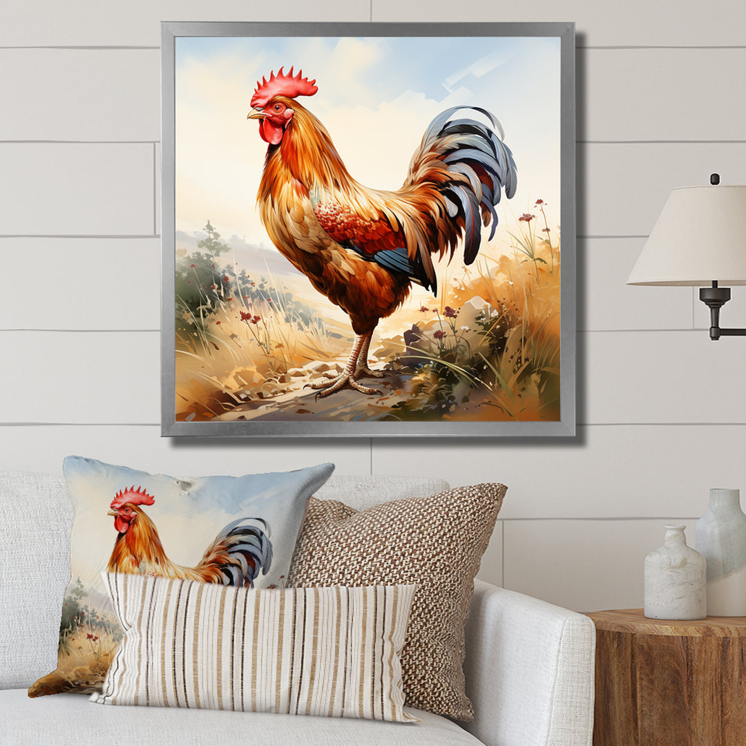 Red Roosters Farm and meadows - Rooster Wall Decor