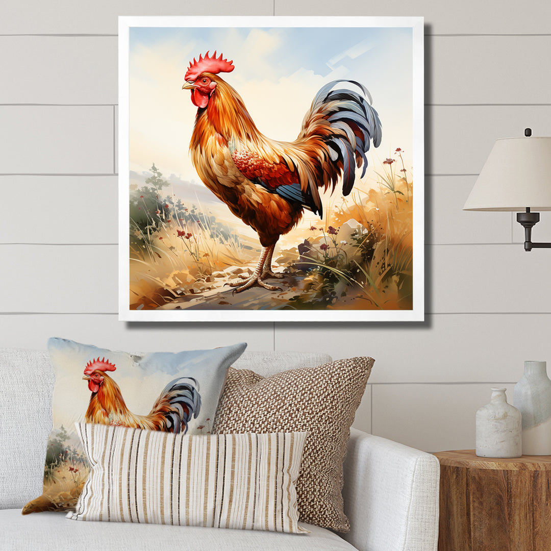 Red Roosters Farm and meadows - Rooster Wall Decor