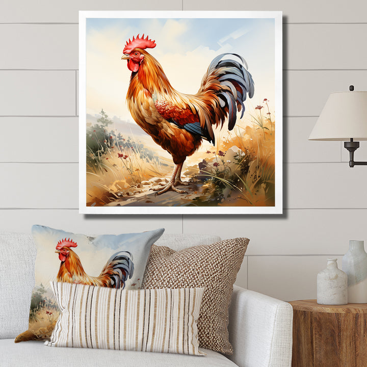 Red Roosters Farm and meadows - Rooster Wall Decor