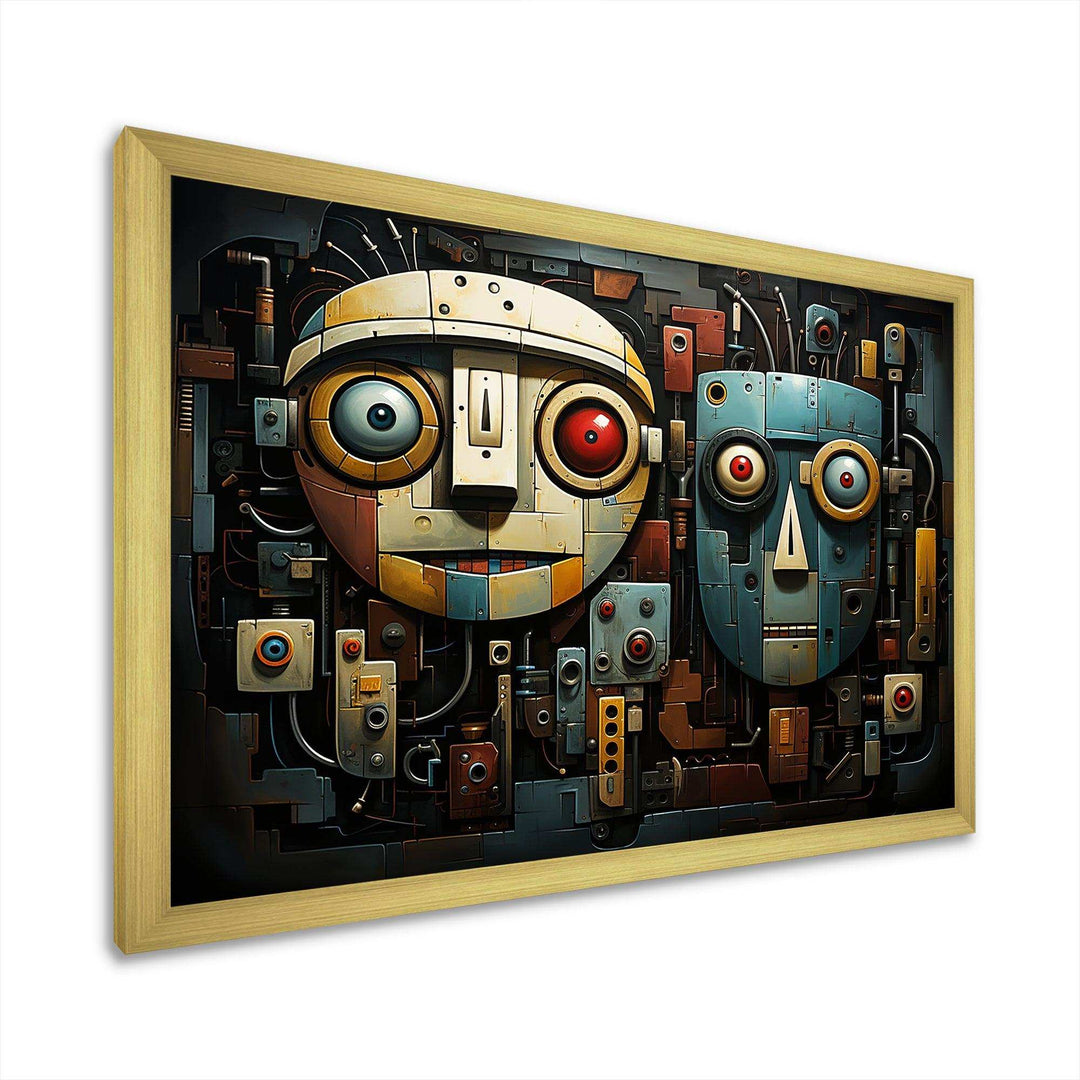 Blue and bleige Robot Revolution  - Fashion Canvas Wall Art
