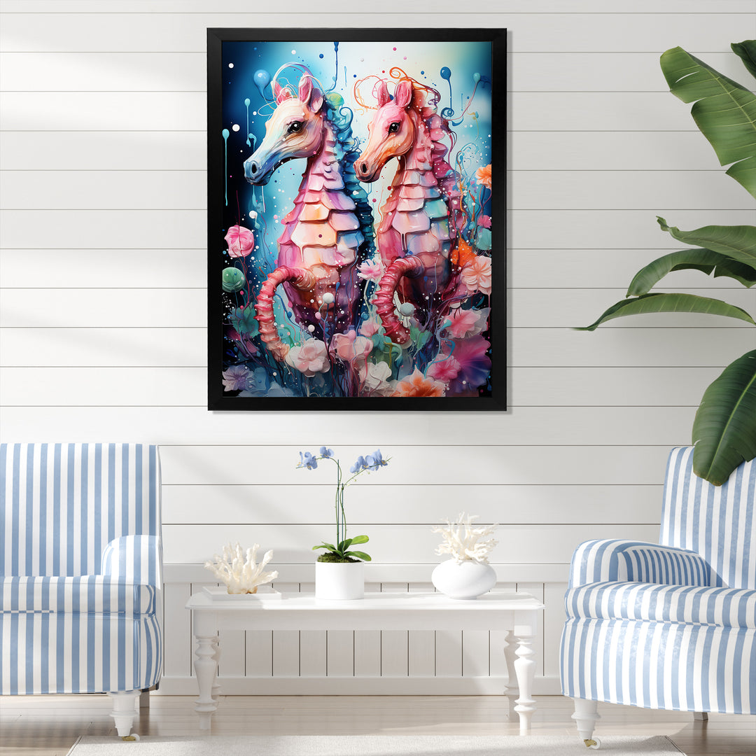 Blue and pink Seahorse Ballet - Seahorse Wall Decor