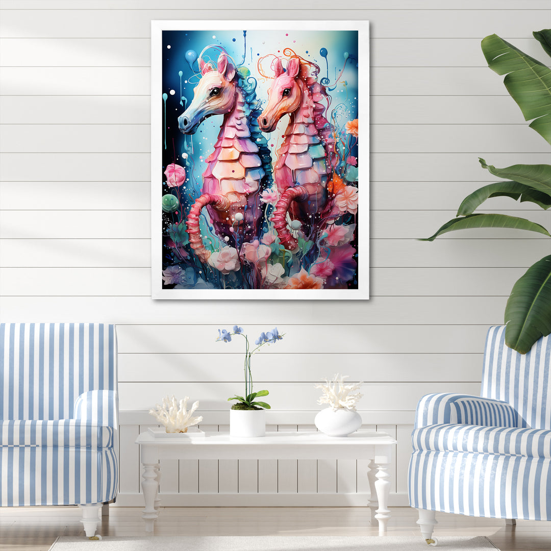 Blue and pink Seahorse Ballet - Seahorse Wall Decor