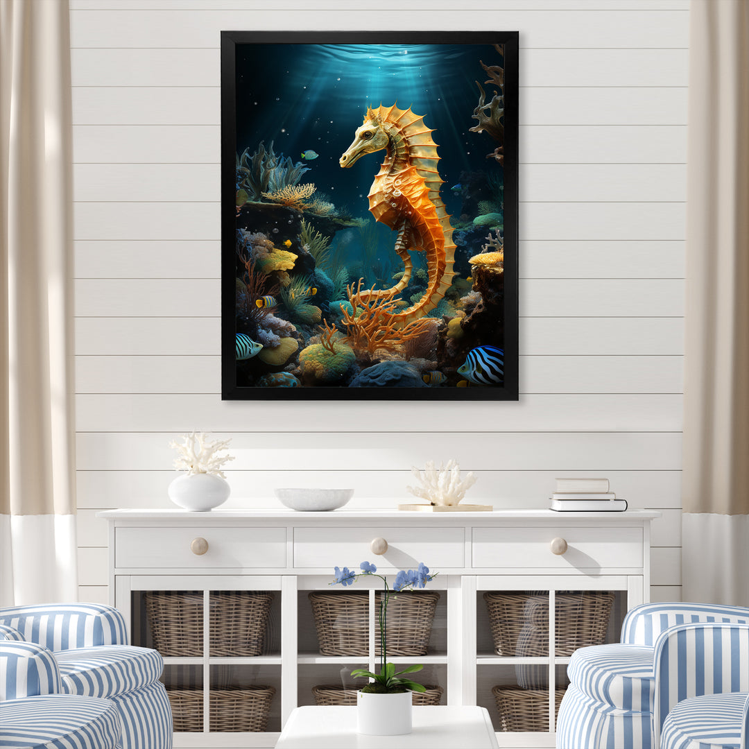 Blue and yellow Seahorse Ballet - Seahorse Wall Art Prints