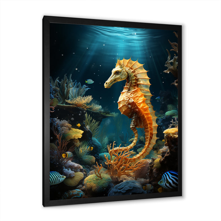 Blue and yellow Seahorse Ballet - Seahorse Wall Art Prints