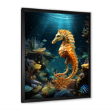 Blue and yellow Seahorse Ballet - Seahorse Wall Art Prints