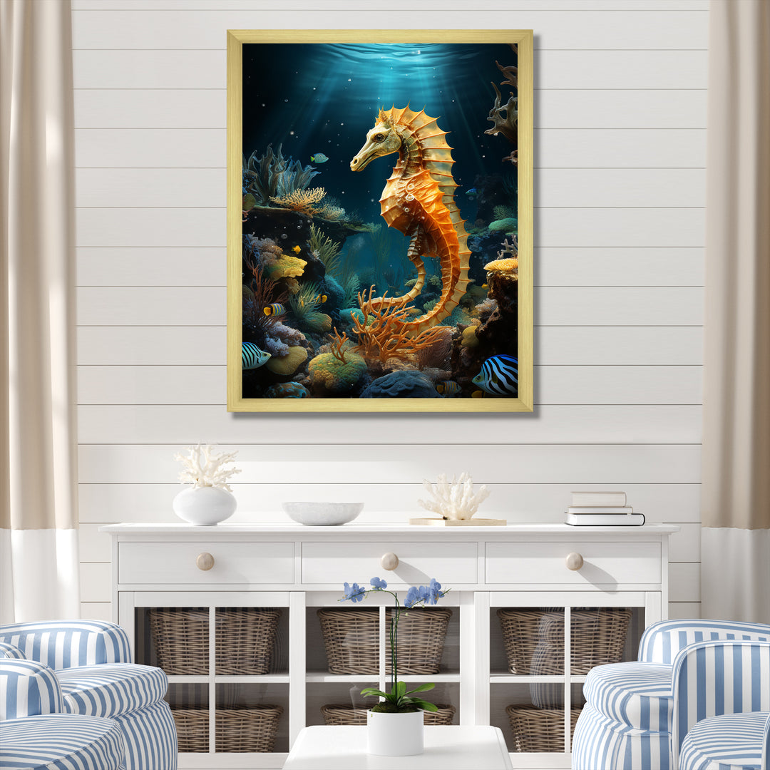 Blue and yellow Seahorse Ballet - Seahorse Wall Art Prints