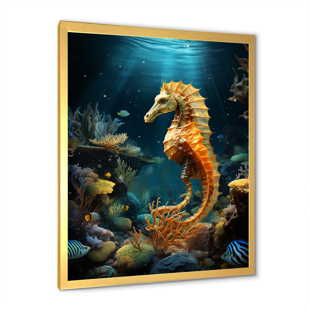 Blue and yellow Seahorse Ballet - Seahorse Wall Art Prints