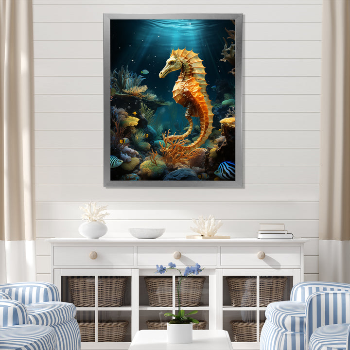 Blue and yellow Seahorse Ballet - Seahorse Wall Art Prints