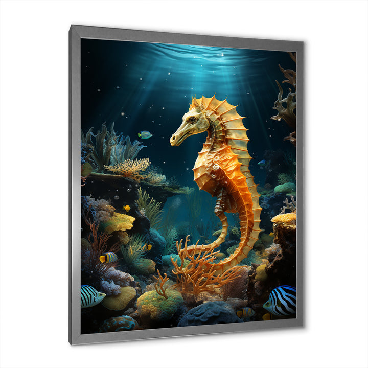 Blue and yellow Seahorse Ballet - Seahorse Wall Art Prints