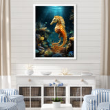 Blue and yellow Seahorse Ballet - Seahorse Wall Art Prints
