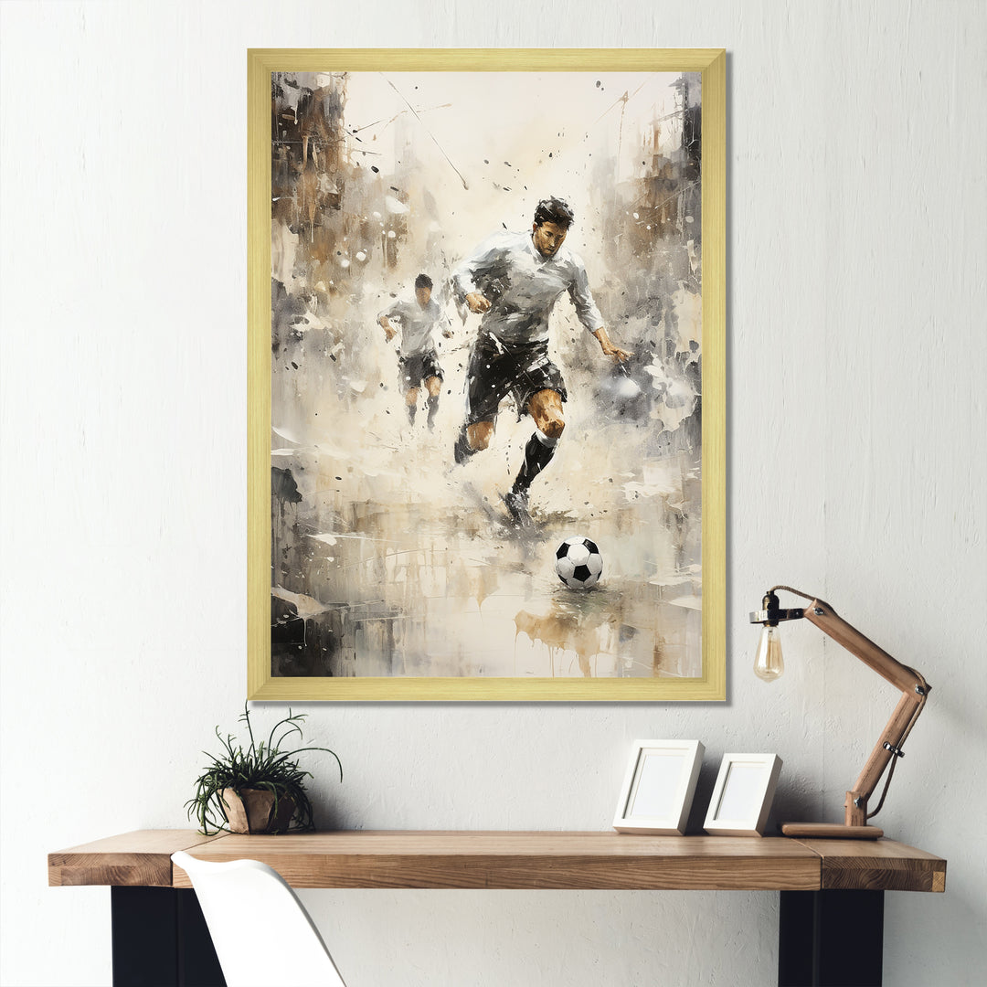 Grey Minimalist Soccer Encounter I - Soccer Canvas Wall Art
