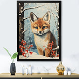 Winter scene cute fox in forest - Fox Framed Canvas Art