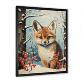 Winter scene cute fox in forest - Fox Framed Canvas Art