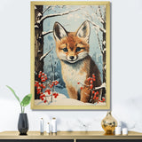 Winter scene cute fox in forest - Fox Framed Canvas Art